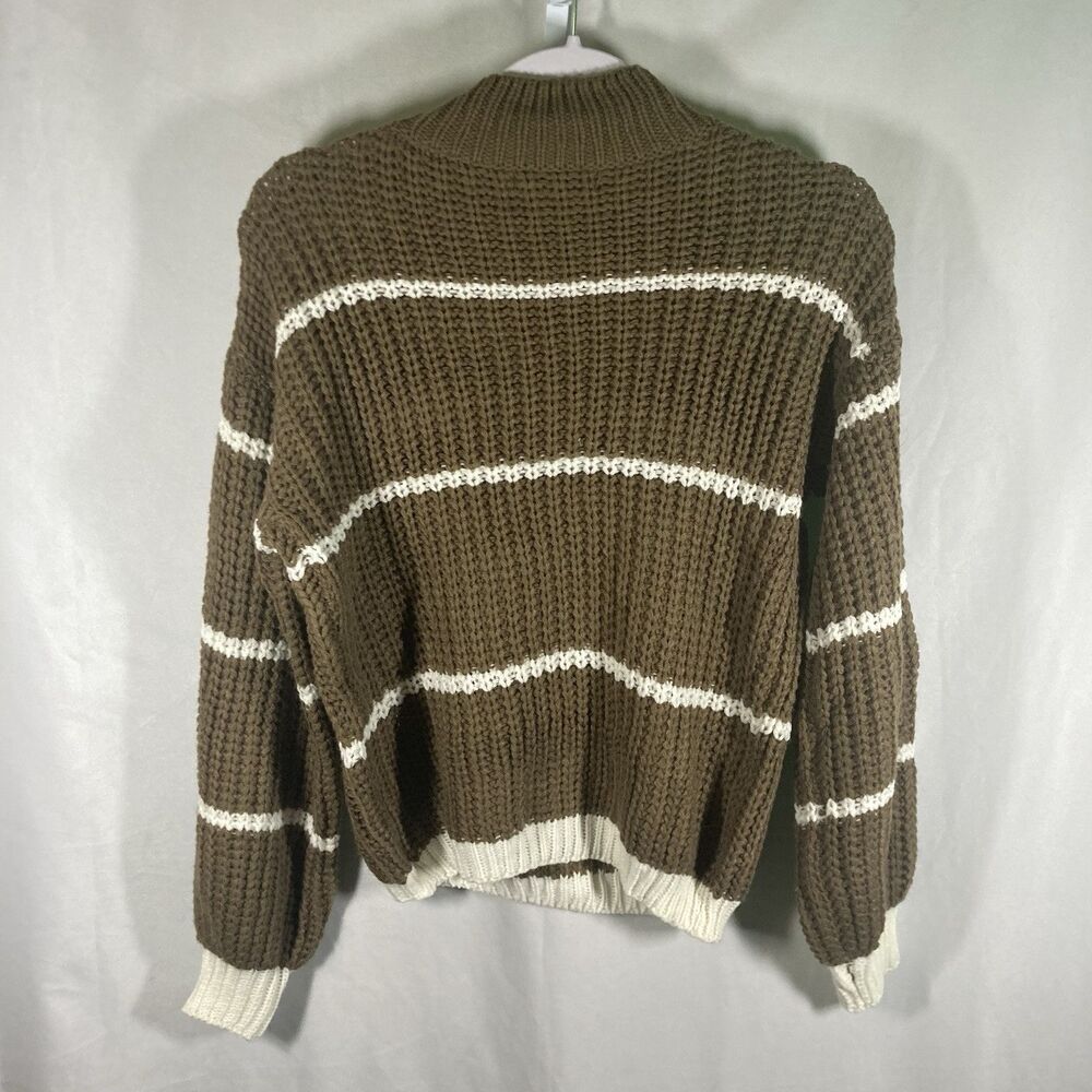 SHEIN brown white striped crew neck long sleeve knit pullover sweater XS - Picture 7 of 8